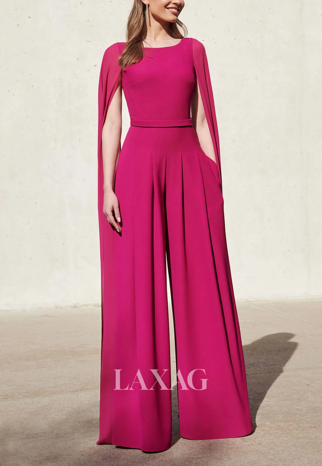 23102 - Round Sleeves PantSuit Chiffon Floor-Length Mother Of the Bride Dress