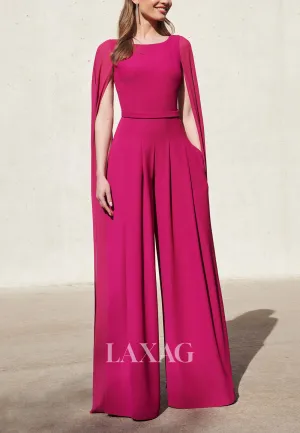 23102 - Round Sleeves PantSuit Chiffon Floor-Length Mother Of the Bride Dress