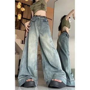 Aiertu Spring Women Vintage Y2k Baggy Jeans High Waist Oversized American Trouser Denim Wide Leg Streetwear Straight Basic Pants