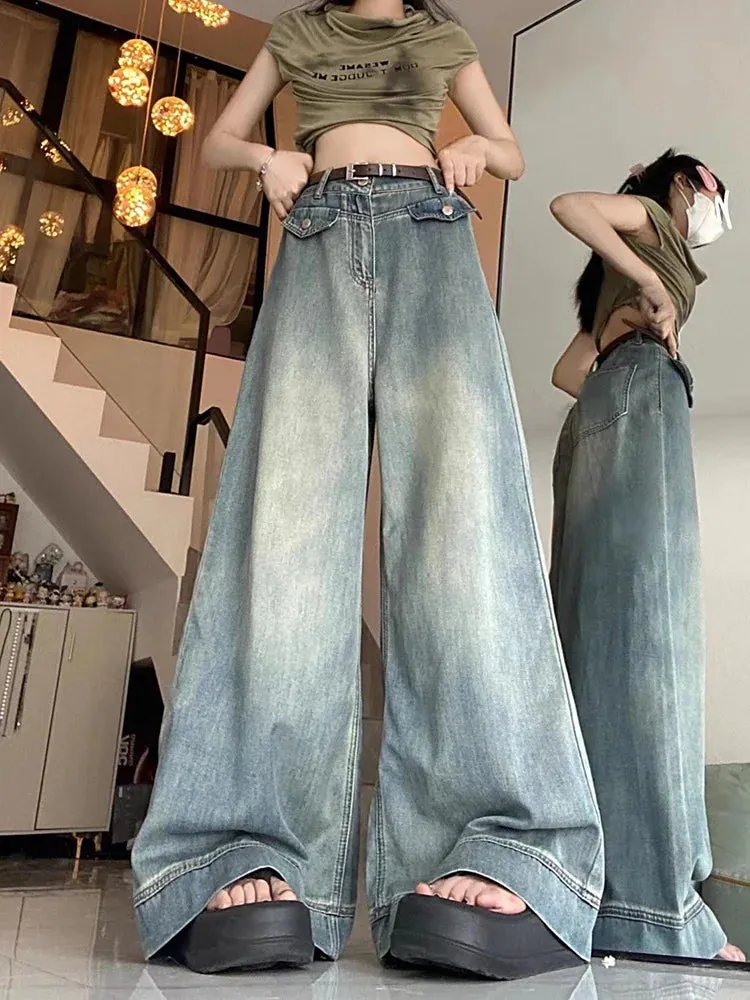 Aiertu Spring Women Vintage Y2k Baggy Jeans High Waist Oversized American Trouser Denim Wide Leg Streetwear Straight Basic Pants
