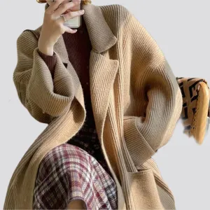 Alpaca Coffee Wool Sweater, Coffee Knit Sweater, Hand Knitted Friendly Slim Coat, Leisure Cozy Sweater, Boho Women Sweater