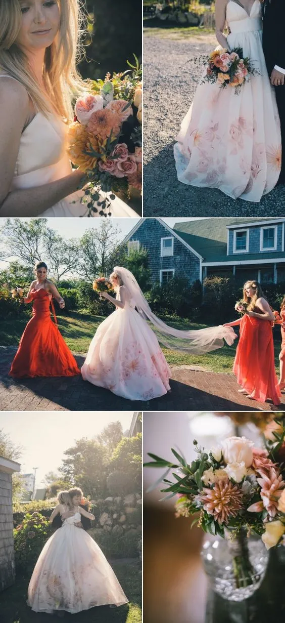 Ball Gown Wedding Dresses Floor-length Chic Floral Print Open Back Bridal Gown JKW343
