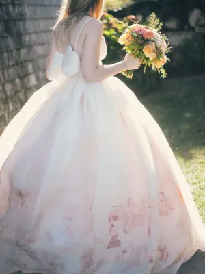 Ball Gown Wedding Dresses Floor-length Chic Floral Print Open Back Bridal Gown JKW343