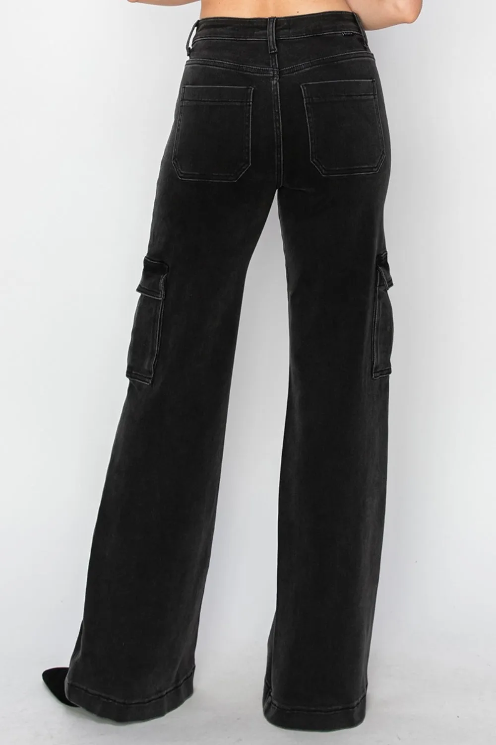 Black High Rise Wide Leg Cargo Jeans Sz. 24-3XL