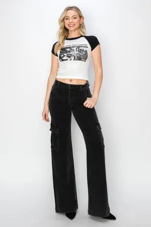 Black High Rise Wide Leg Cargo Jeans Sz. 24-3XL