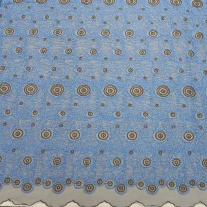 Blue Geometric Circles Embroidered Tulle Fabric