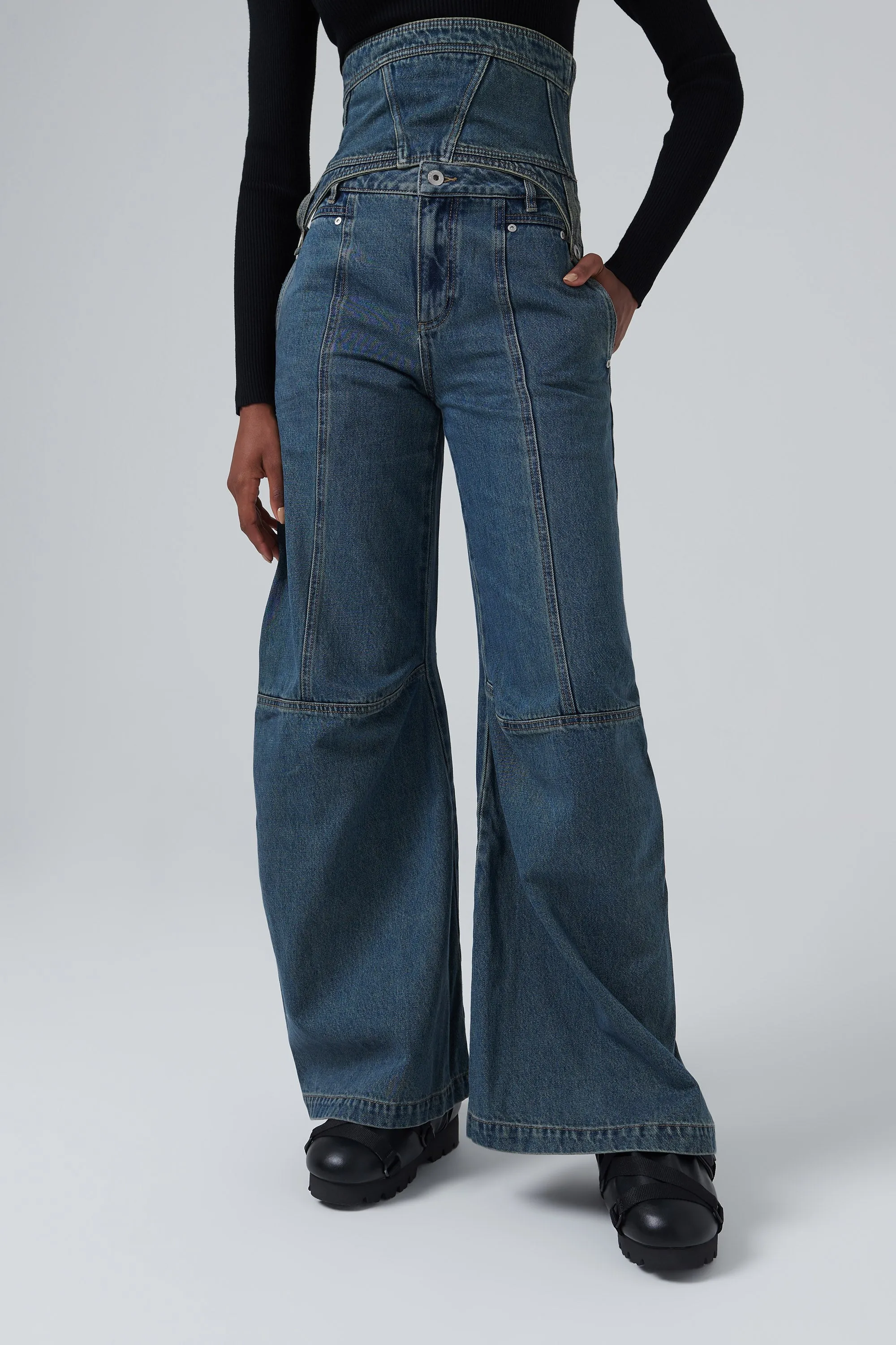 Blue Wide Leg Cargo Jeans