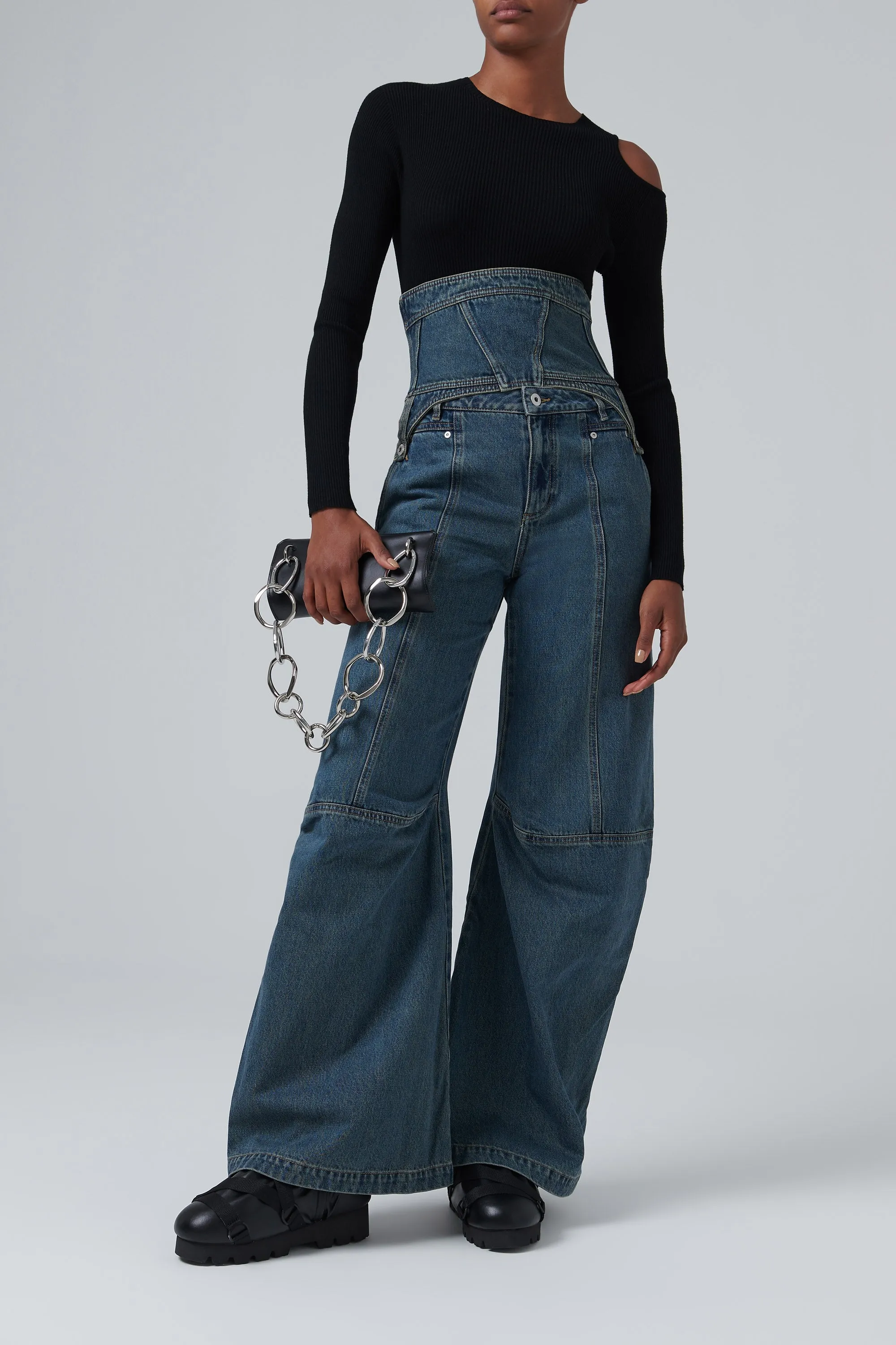 Blue Wide Leg Cargo Jeans