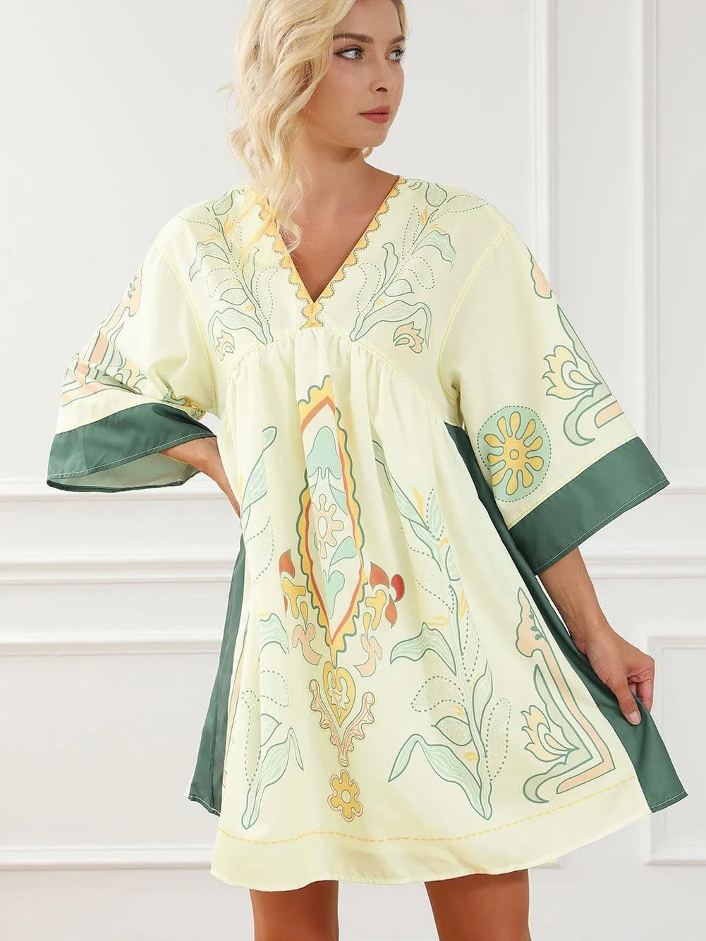 Bohemian Vibe Multicolour Kimono Dress with Floral Print