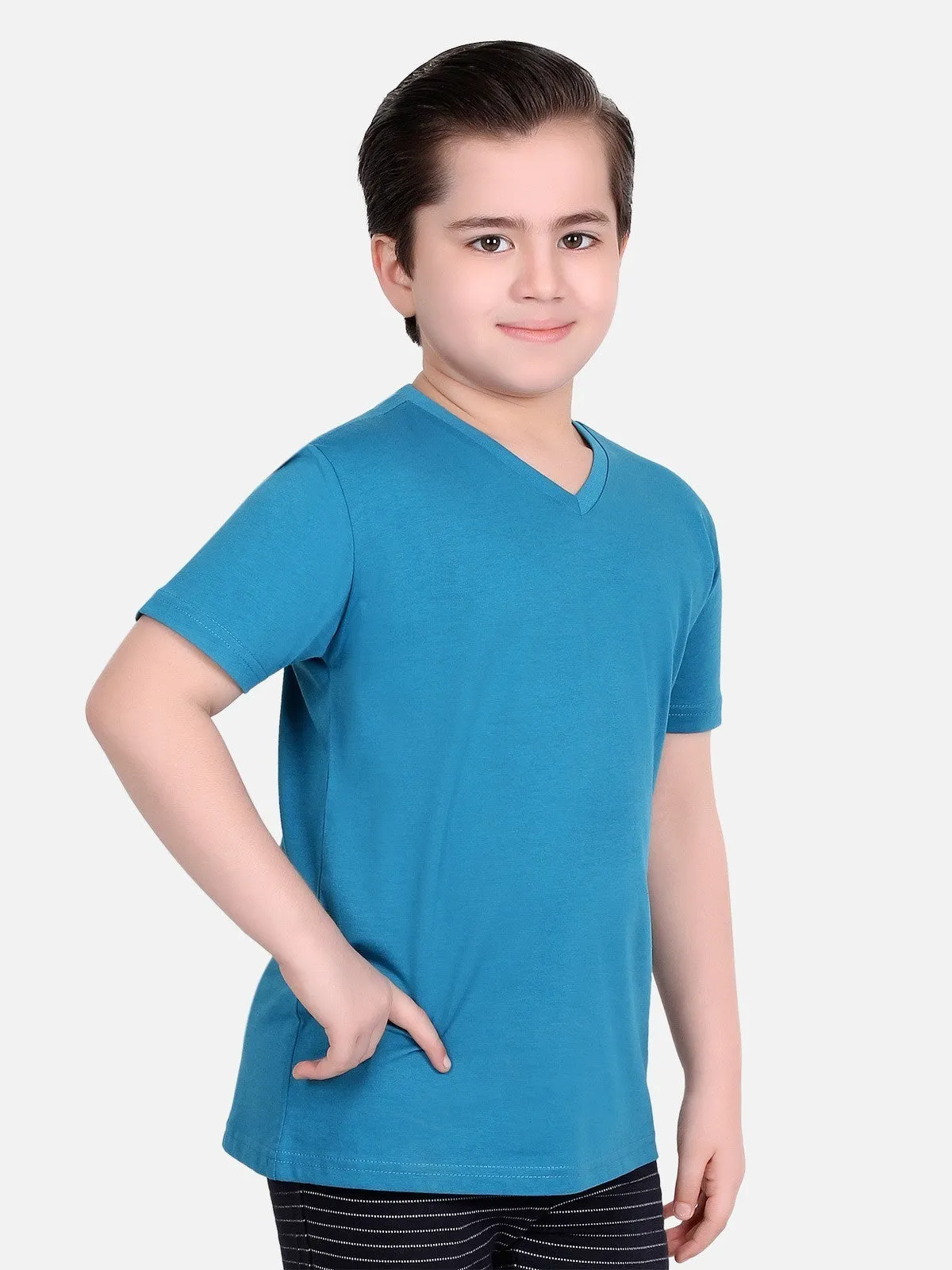Boy's Blue Half Sleeves Basic Tee - EBTBT19-036