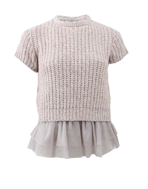 Cashmere Paillette Pullover With Ruffle