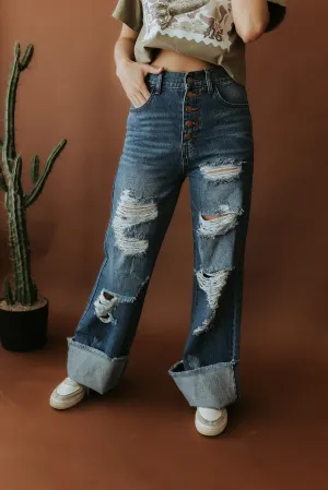 Distressed Wide Leg Denim