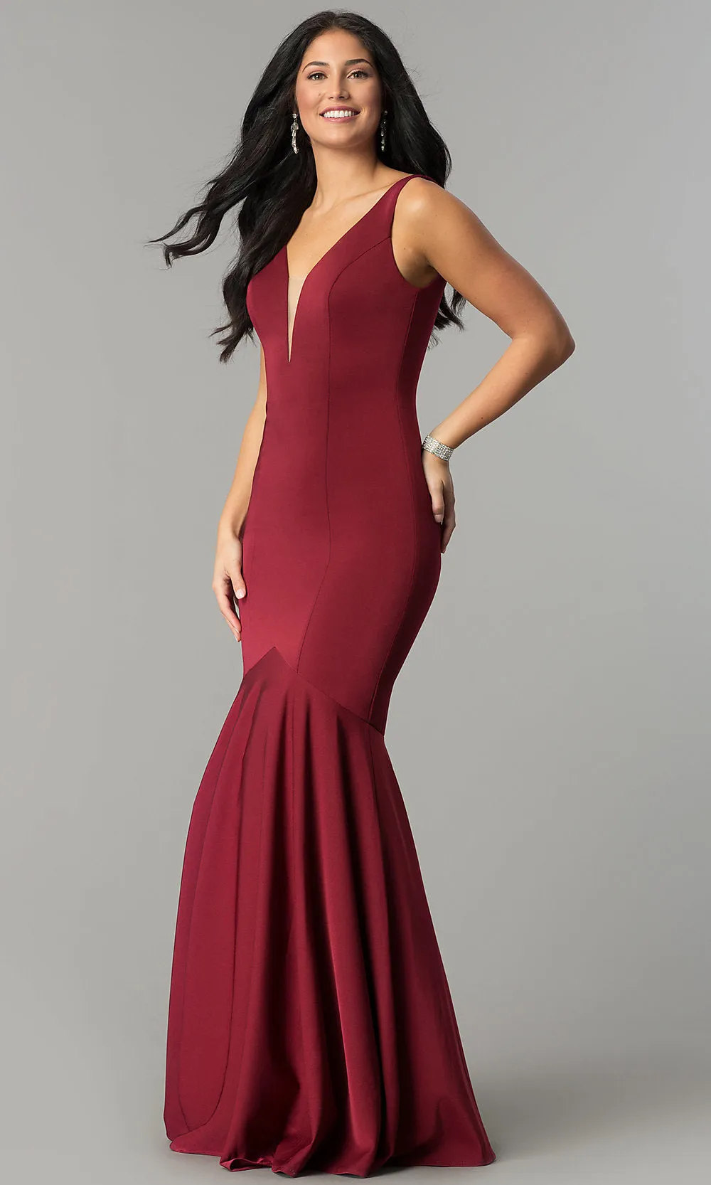 Drop-Waist Long Satin Mermaid Formal Prom Dress