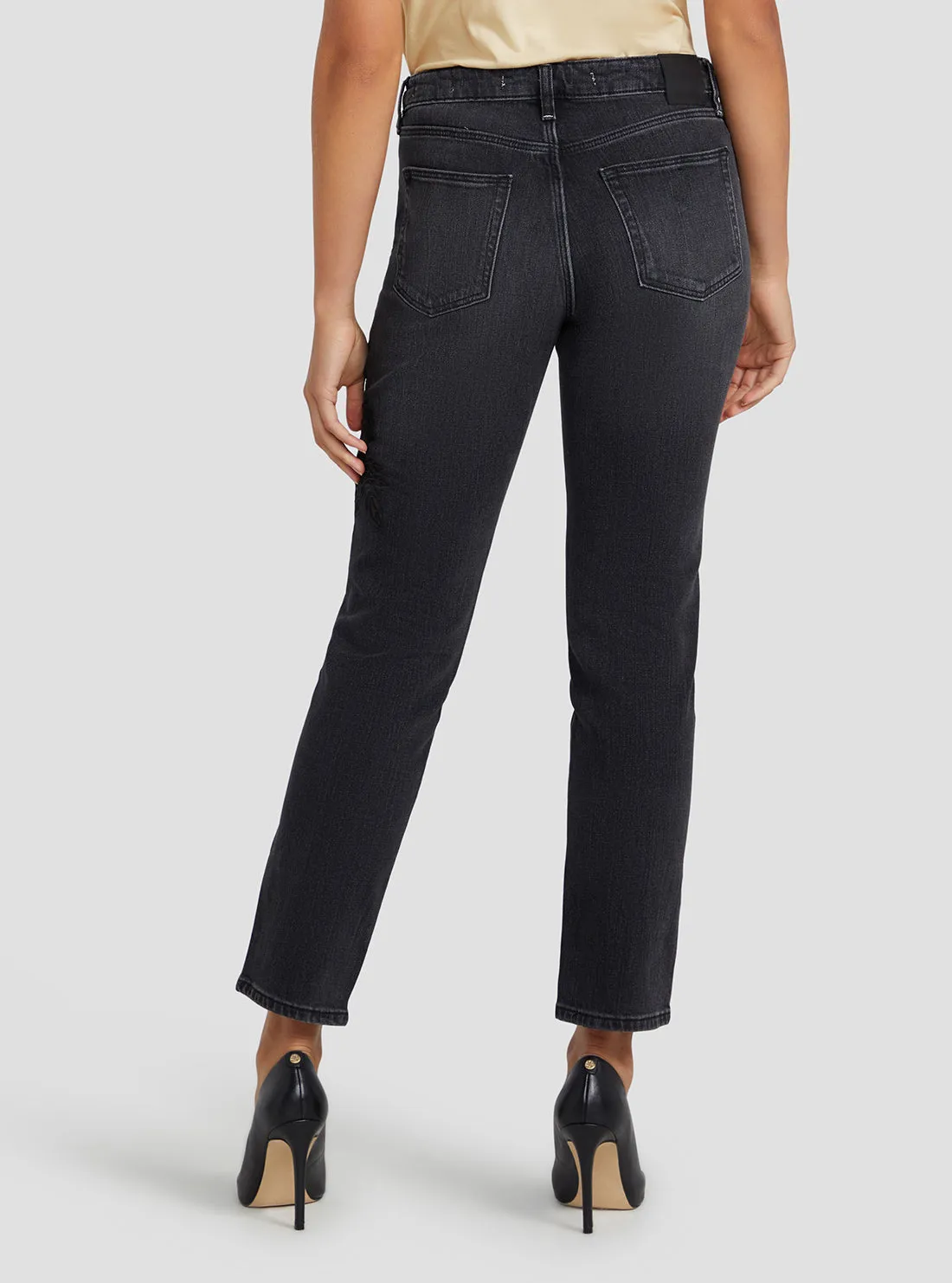 Eco High-Rise Straight Leg Girly Denim Jeans In Authentic Flower Wash