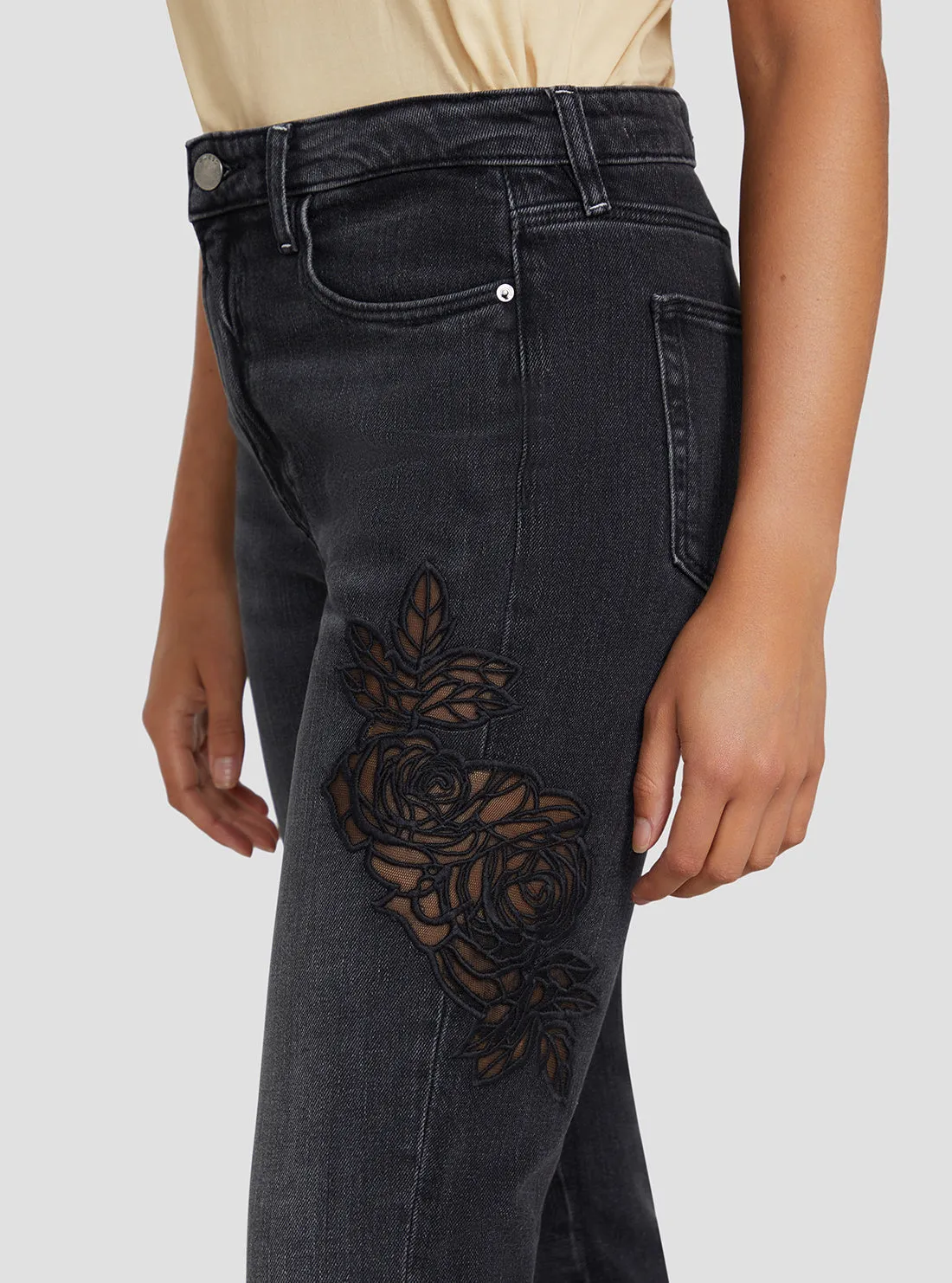 Eco High-Rise Straight Leg Girly Denim Jeans In Authentic Flower Wash