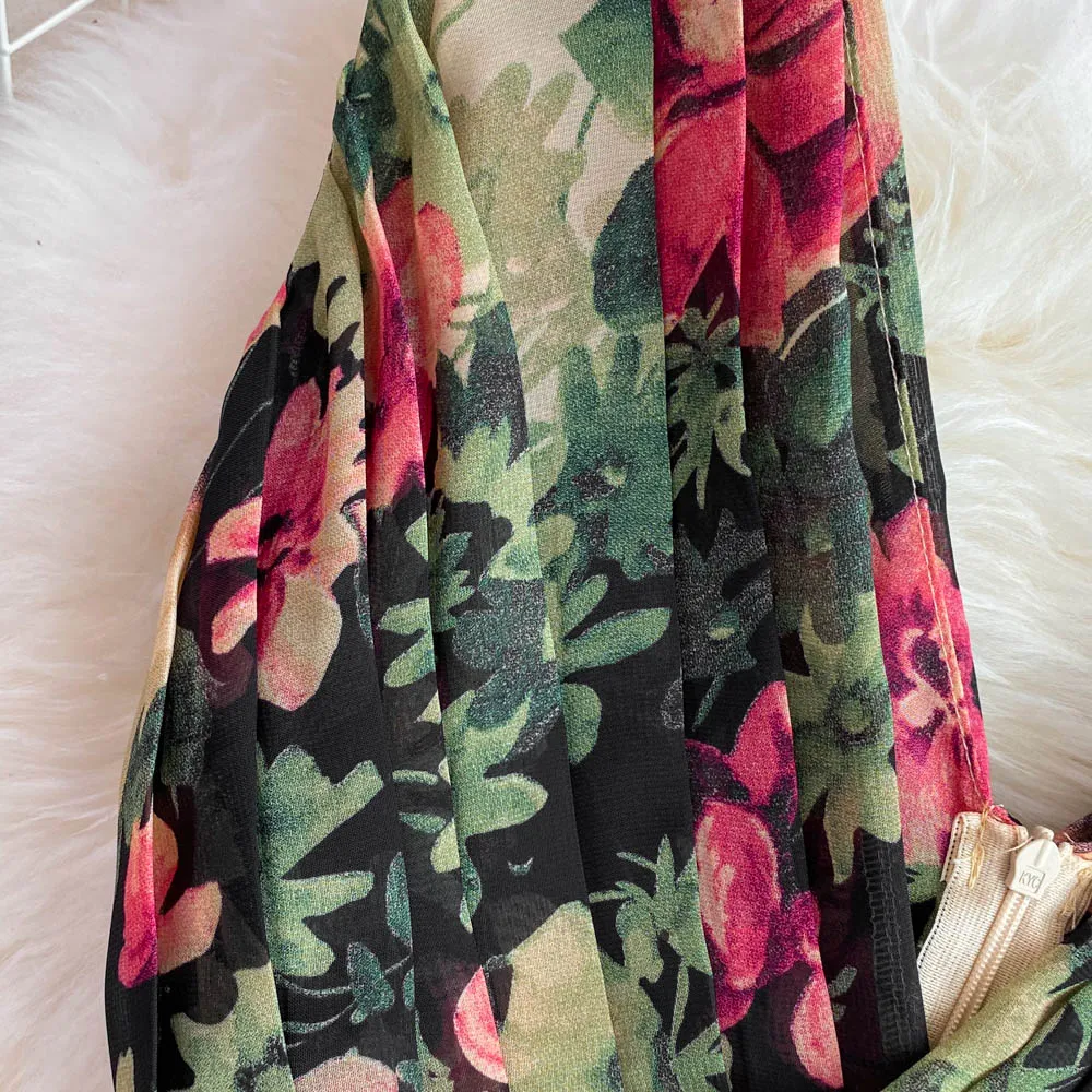 Elegant V-neck Floral Printed Dress