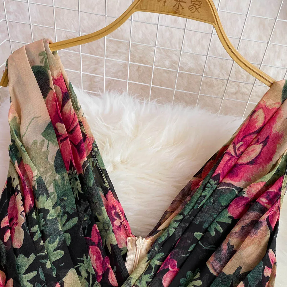 Elegant V-neck Floral Printed Dress