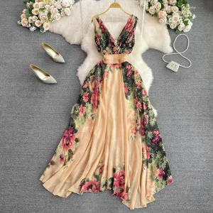 Elegant V-neck Floral Printed Dress