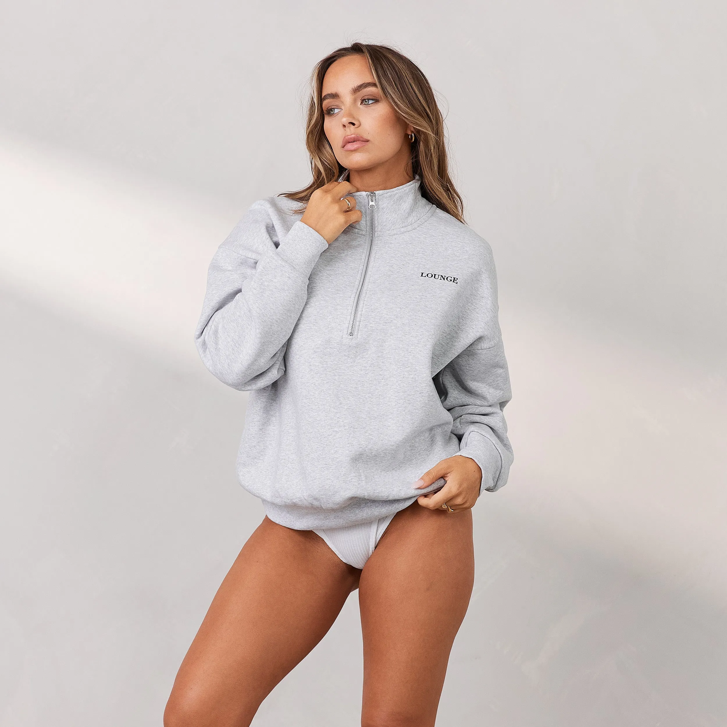Essential Oversized Quarter Zip Sweater - Frost Melange