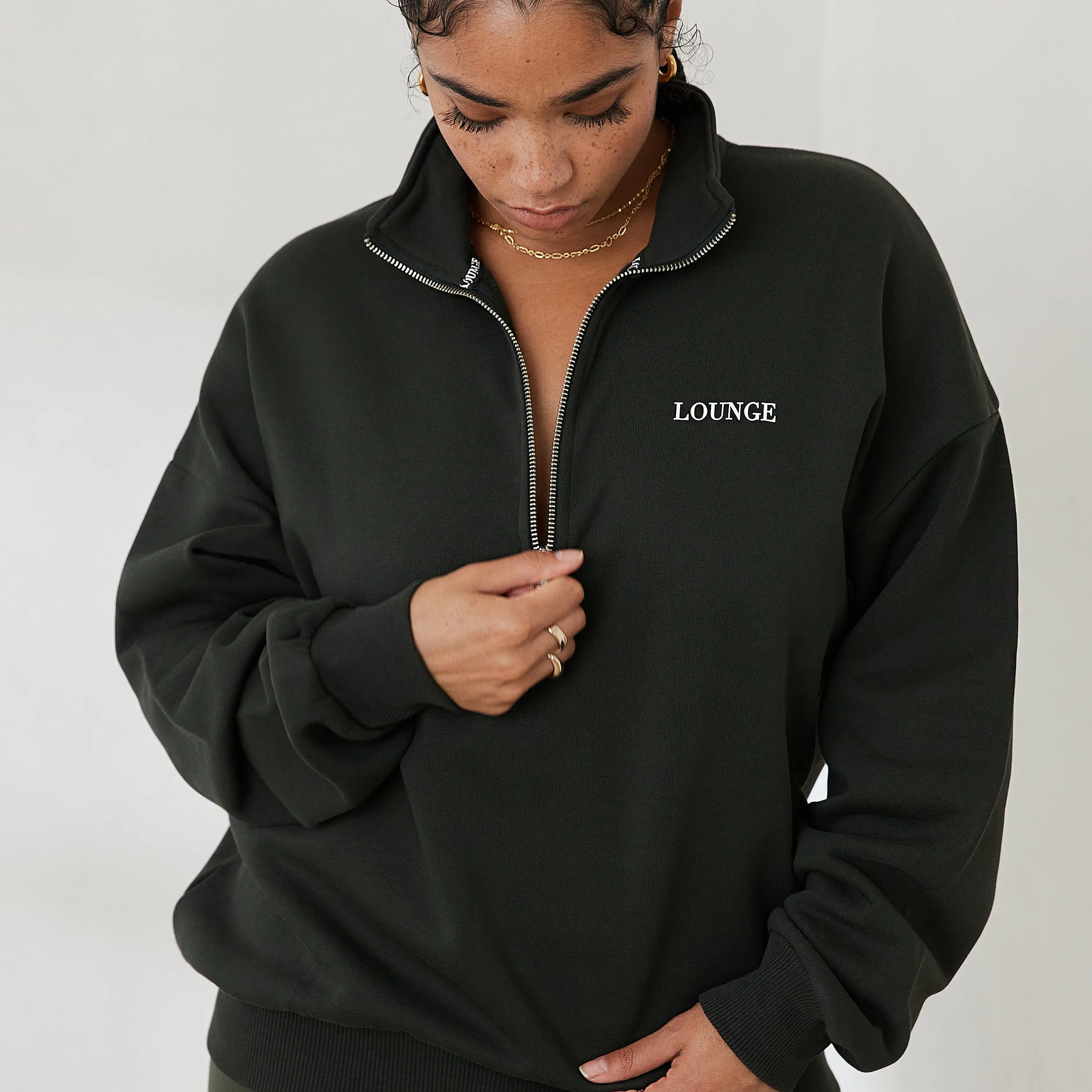 Essential Oversized Quarter Zip Sweater - Pine Green