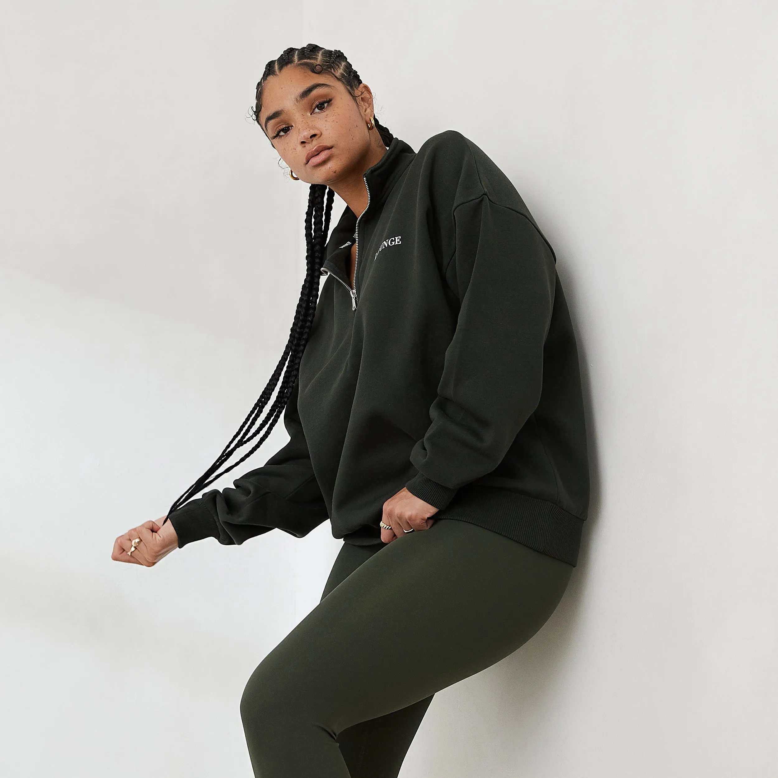 Essential Oversized Quarter Zip Sweater - Pine Green