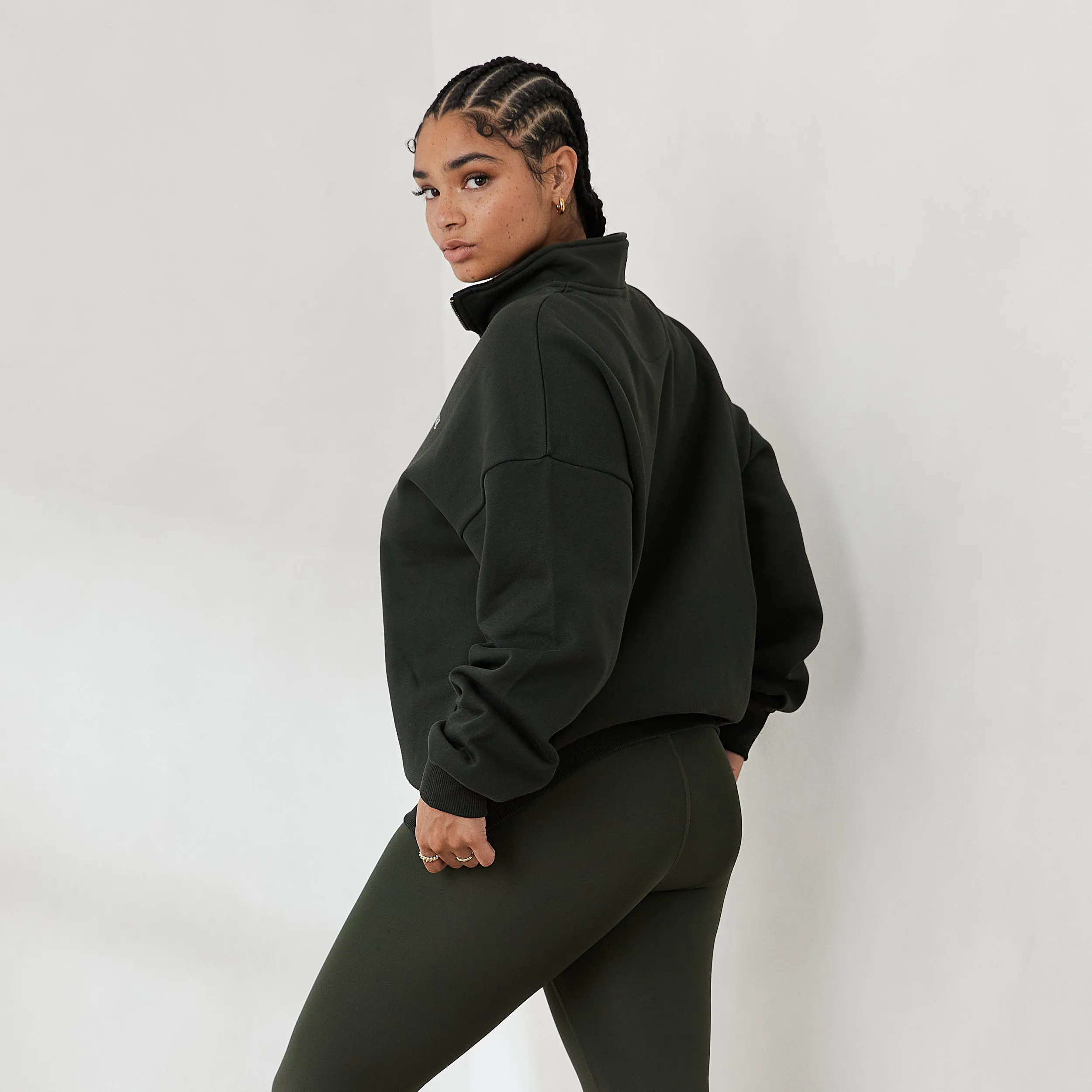 Essential Oversized Quarter Zip Sweater - Pine Green