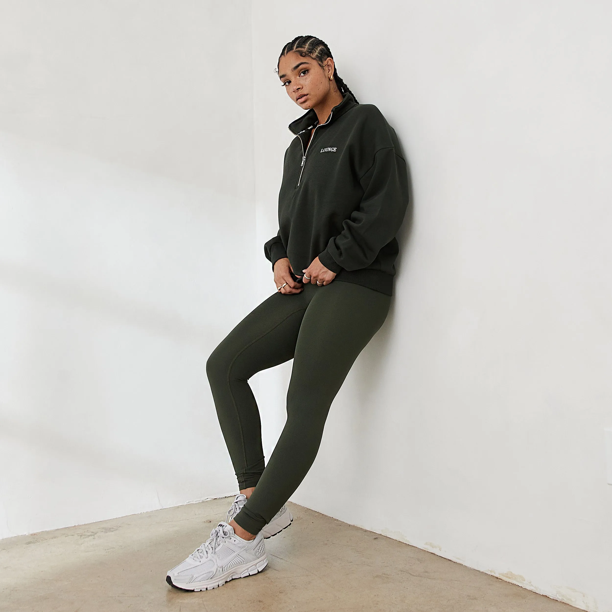 Essential Oversized Quarter Zip Sweater - Pine Green