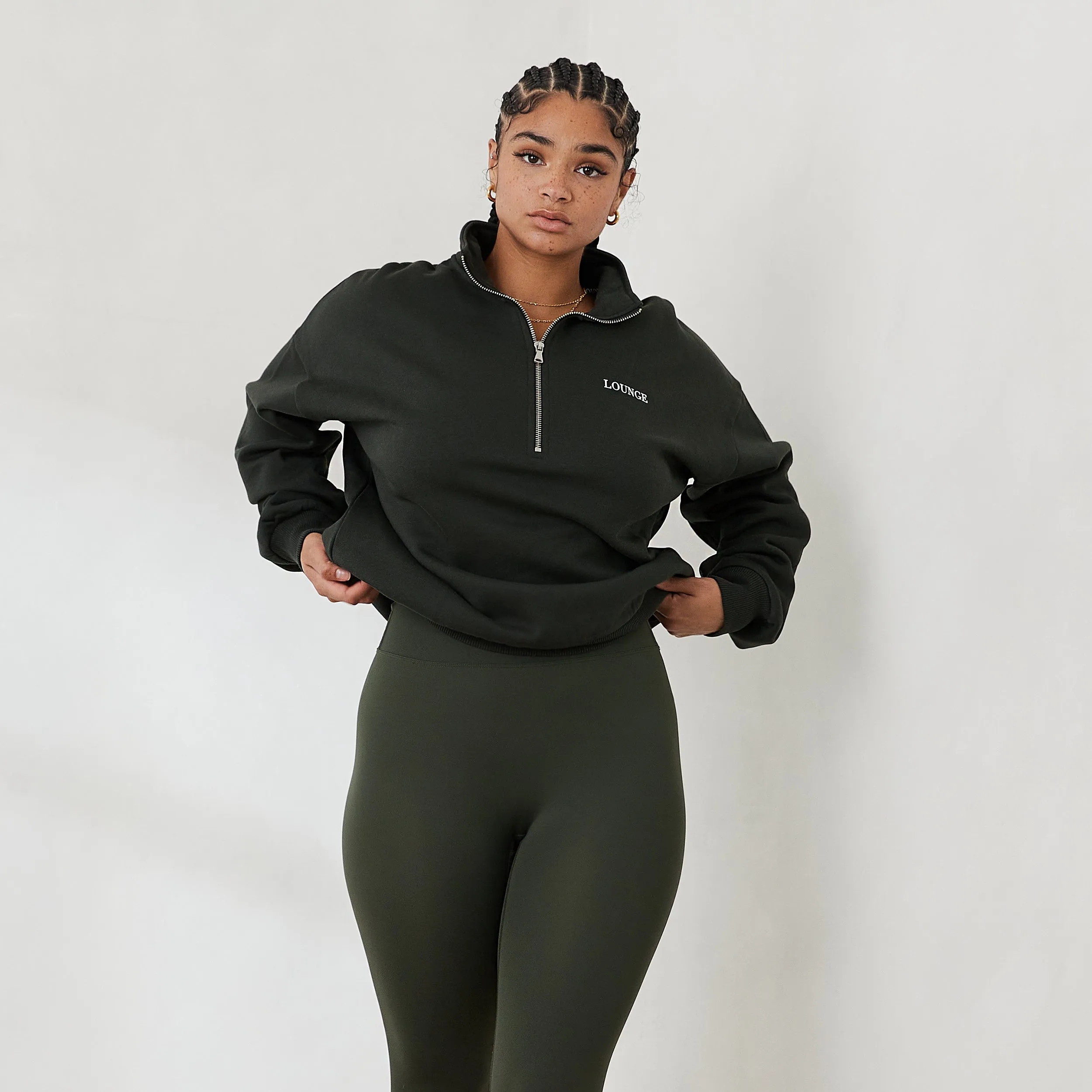 Essential Oversized Quarter Zip Sweater - Pine Green