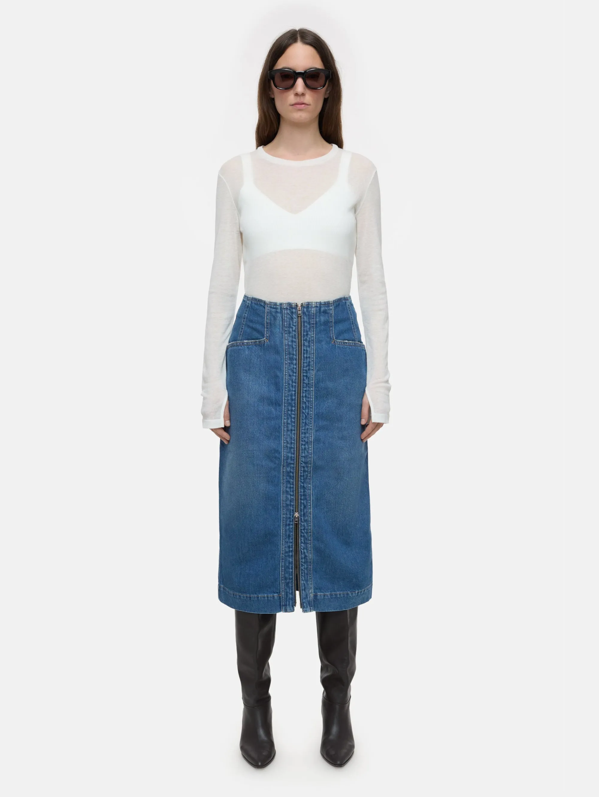 Gonna in Denim a Tubino Blu Medio