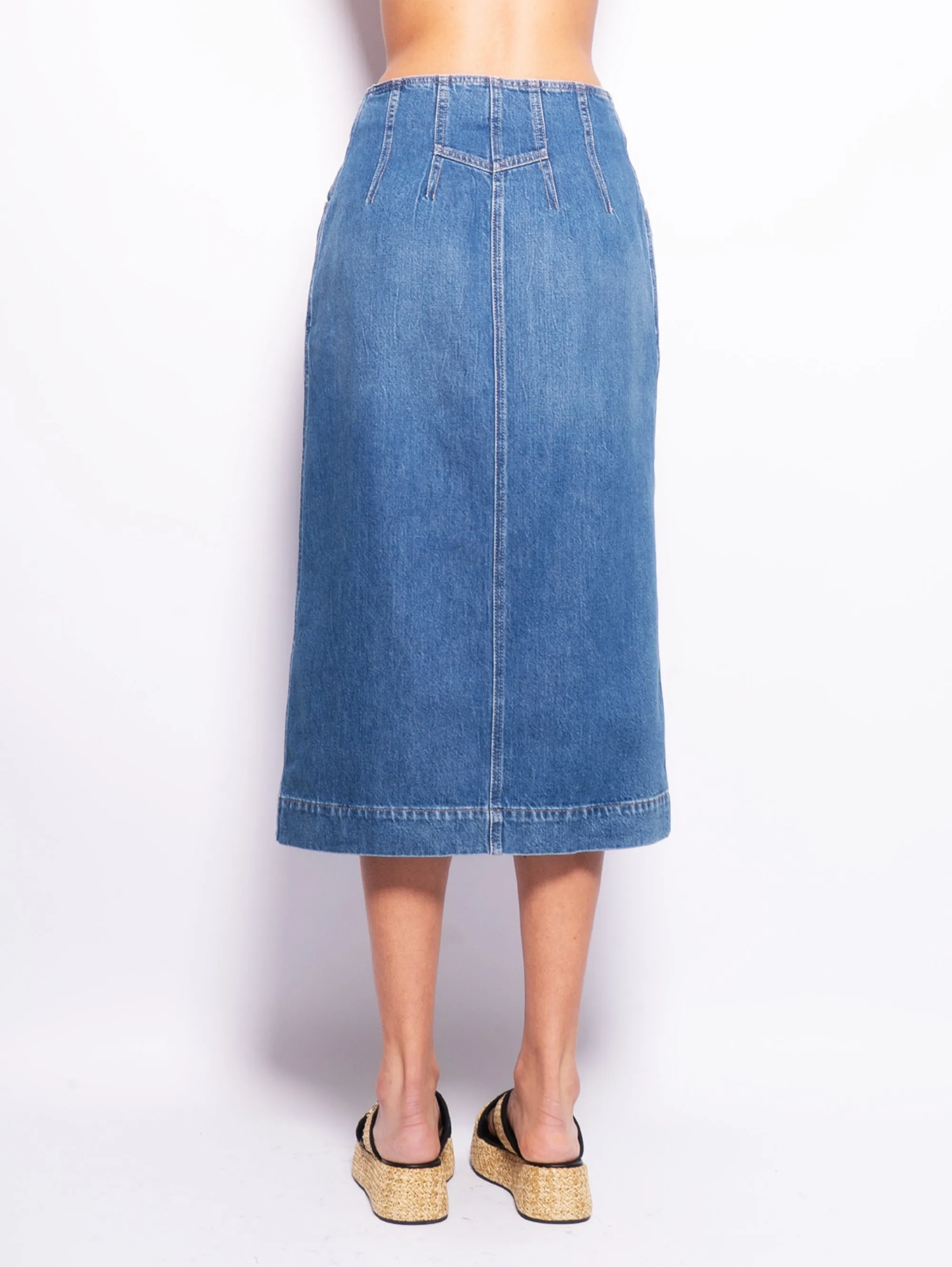 Gonna in Denim a Tubino Blu Medio