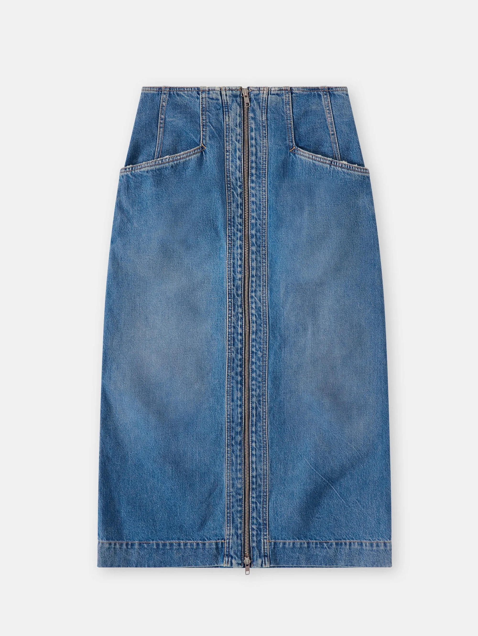 Gonna in Denim a Tubino Blu Medio