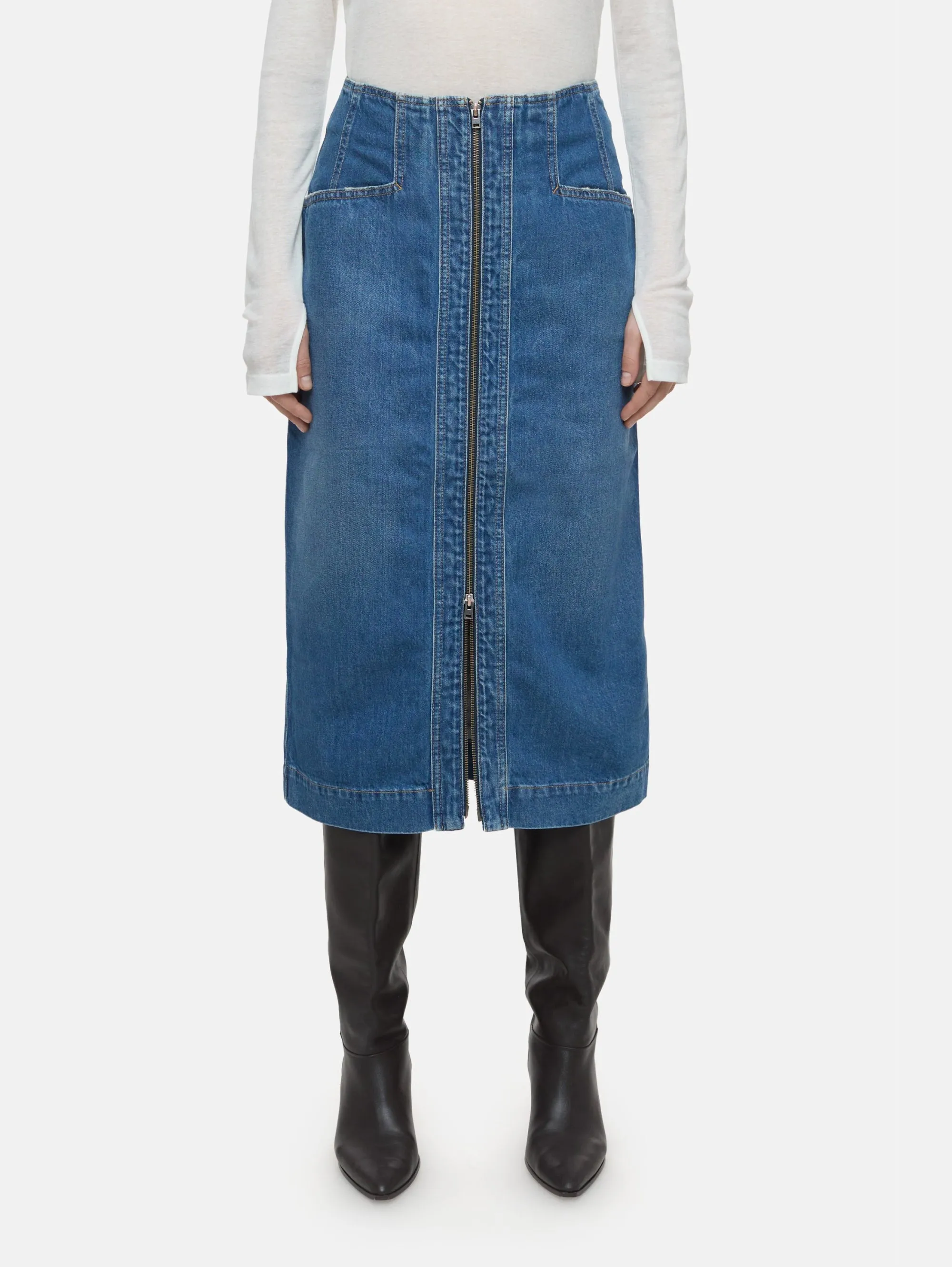 Gonna in Denim a Tubino Blu Medio