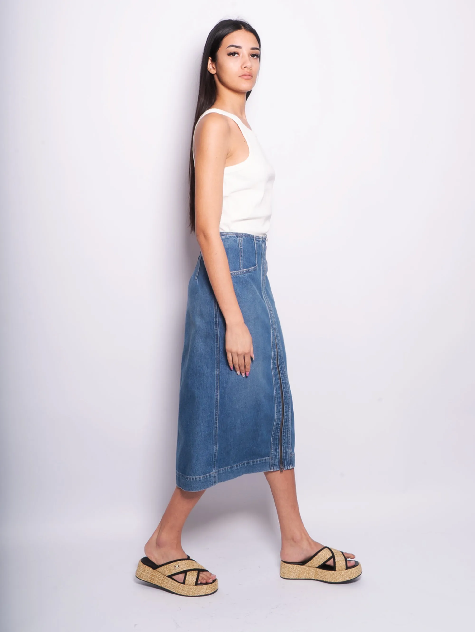 Gonna in Denim a Tubino Blu Medio