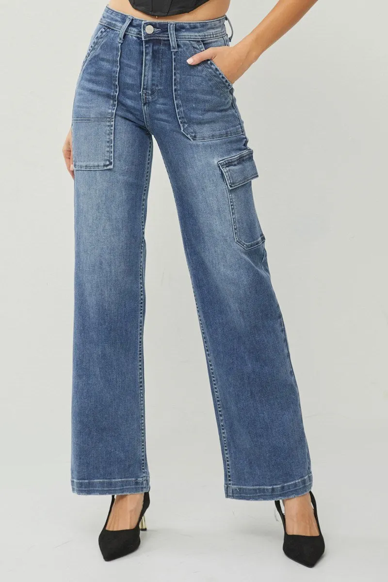 High Rise Cargo Pocket Wide Pants