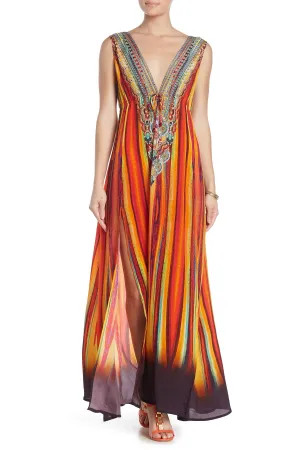 High Slit Plunge Neck Cocktail Dress
