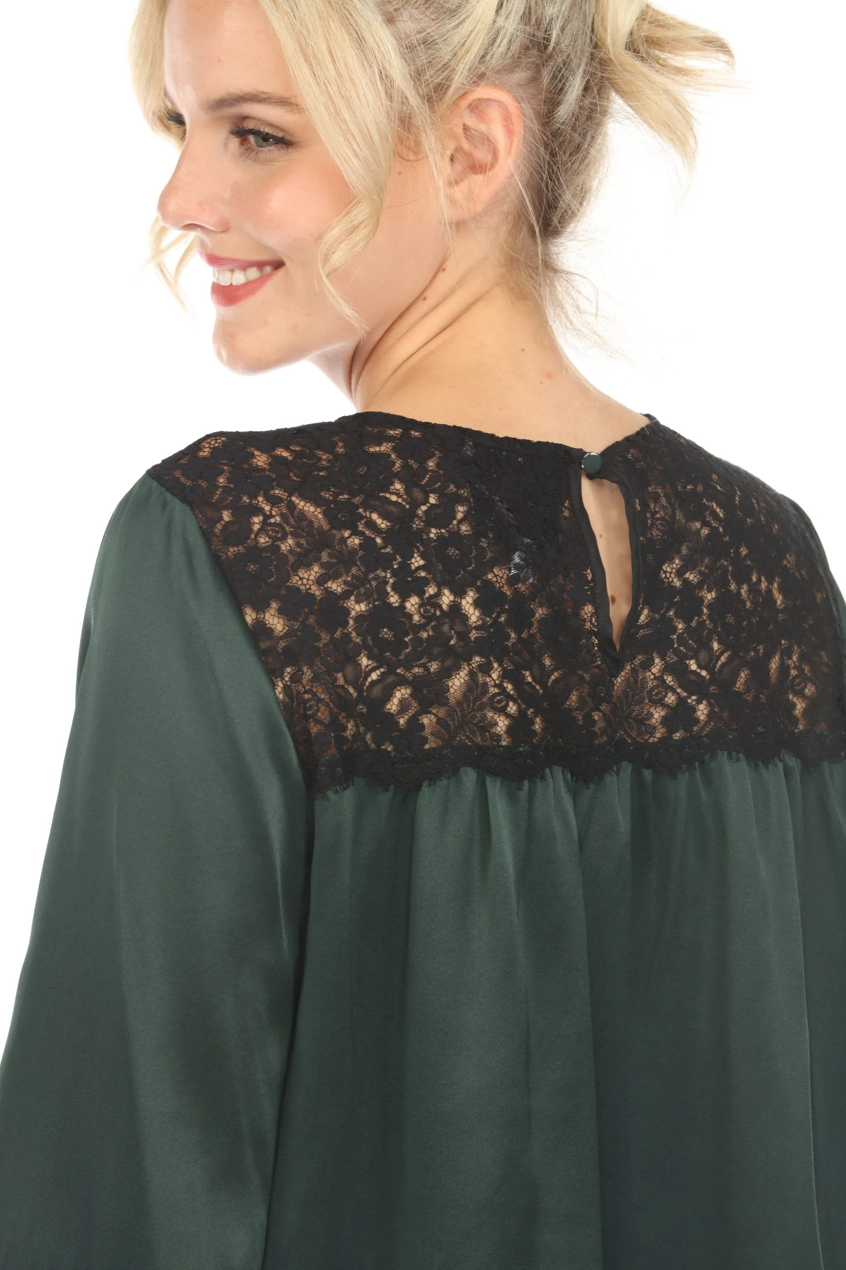 Johnny Was Love Green Midnight Long Sleeve Silk Blouse Boho Chic L14823