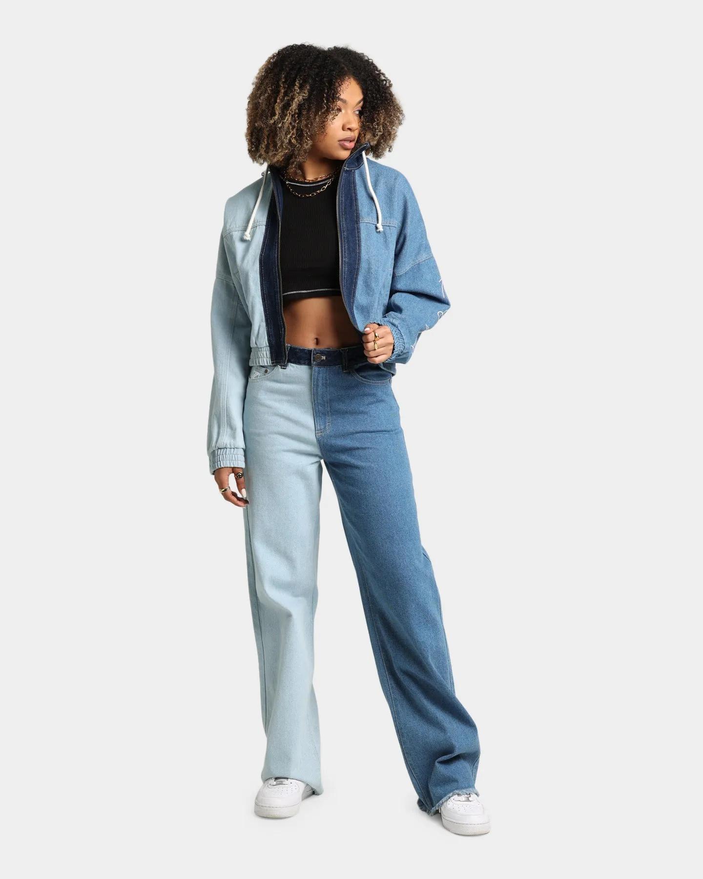 Karl Kani Women's OG Block Denim Wide Leg Pants Blue