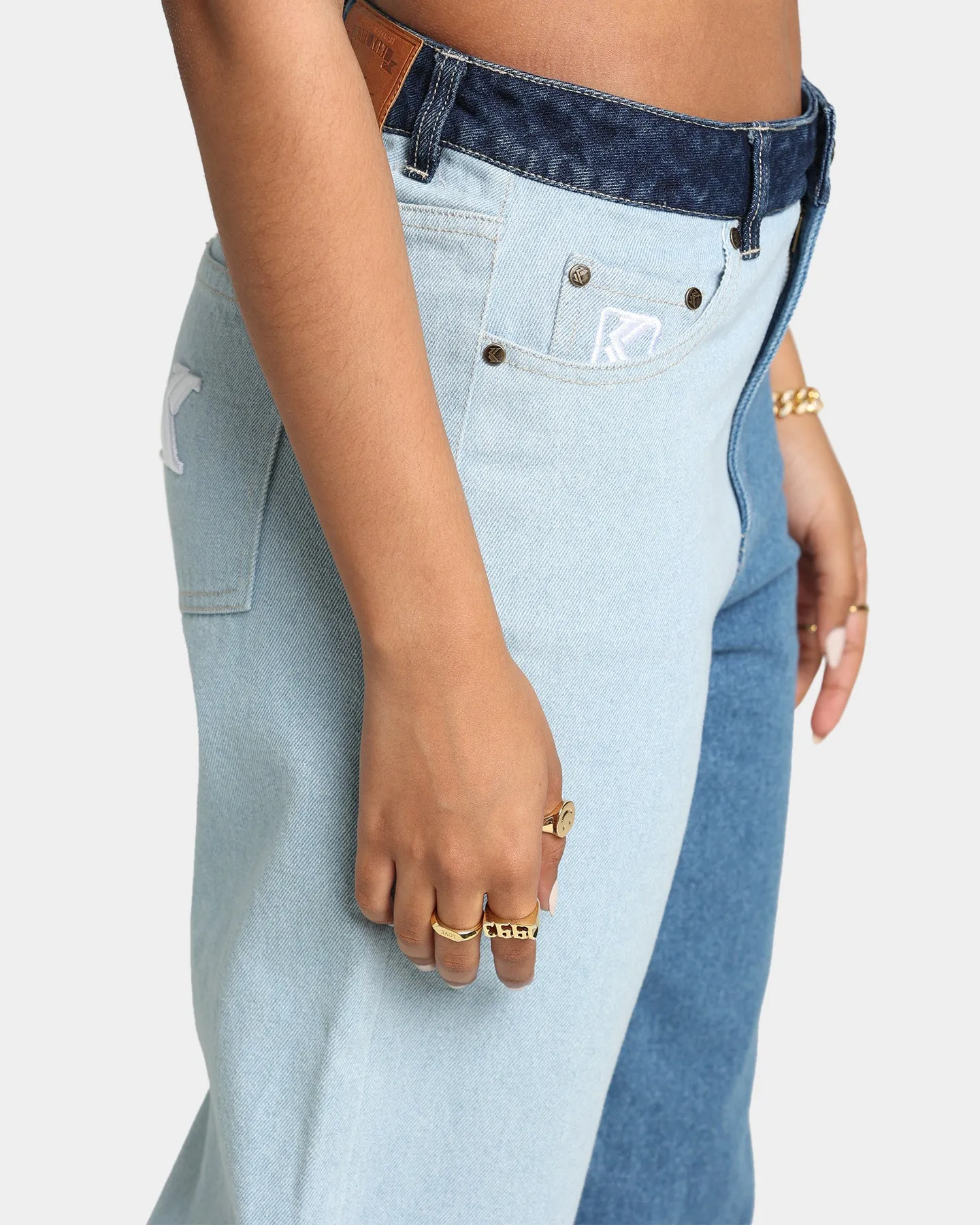 Karl Kani Women's OG Block Denim Wide Leg Pants Blue