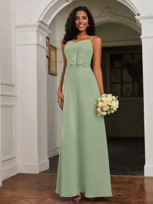 Lace Appliqued  Backless Chiffon A-Line Dress Dusty Sage