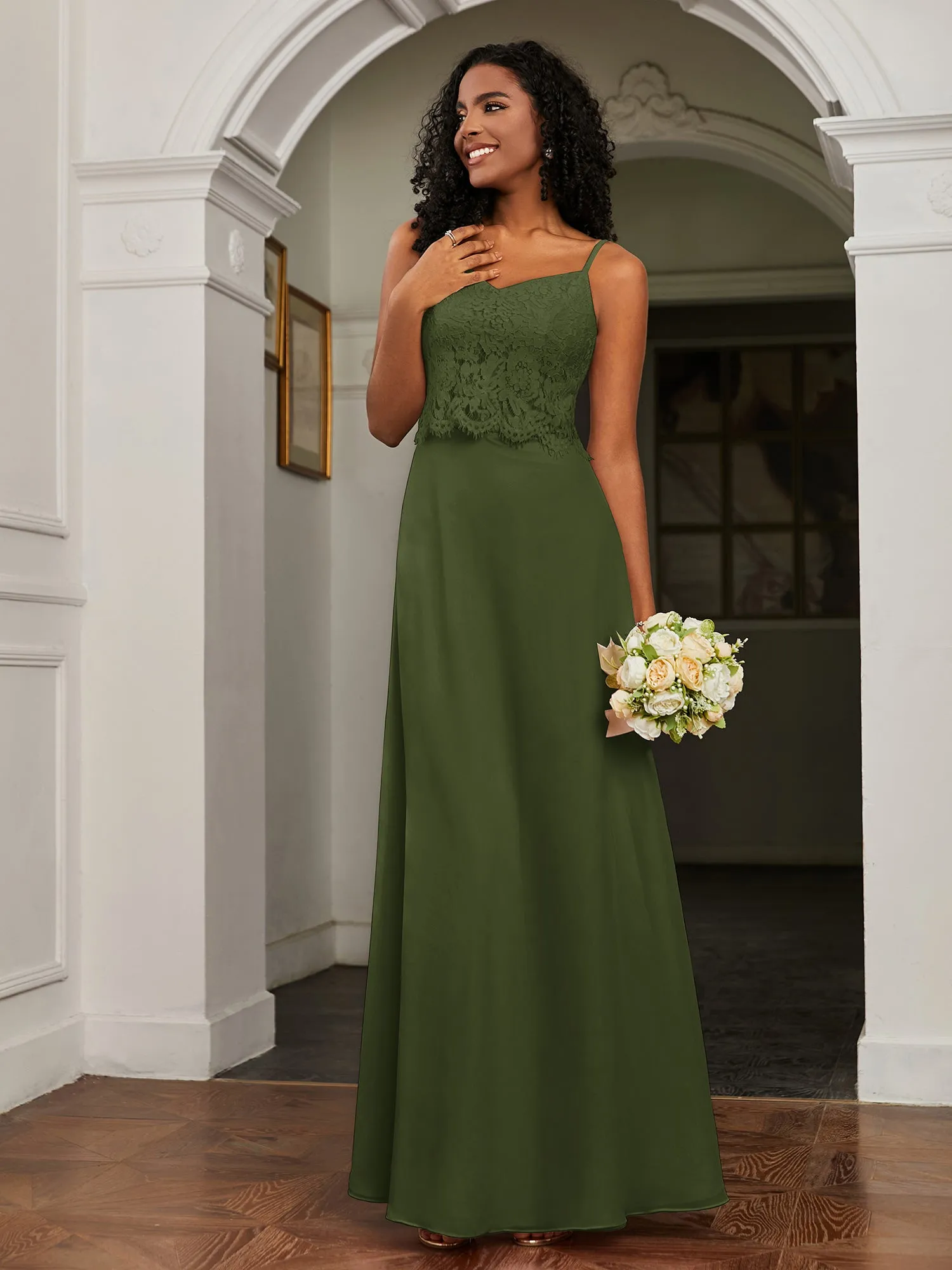 Lace Appliqued  Backless Chiffon A-Line Dress Olive Green Plus Size