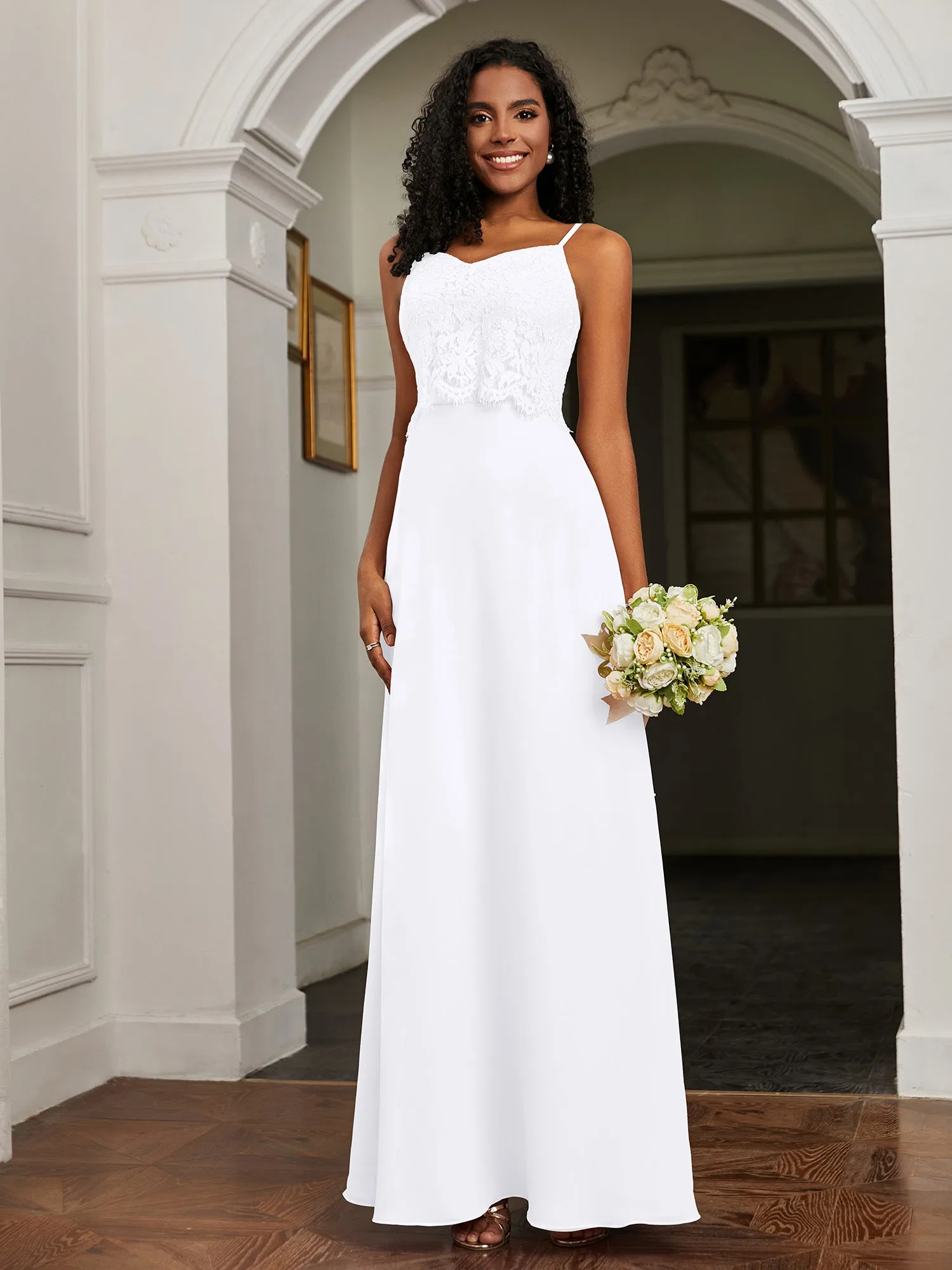 Lace Appliqued  Backless Chiffon A-Line Dress White Plus Size
