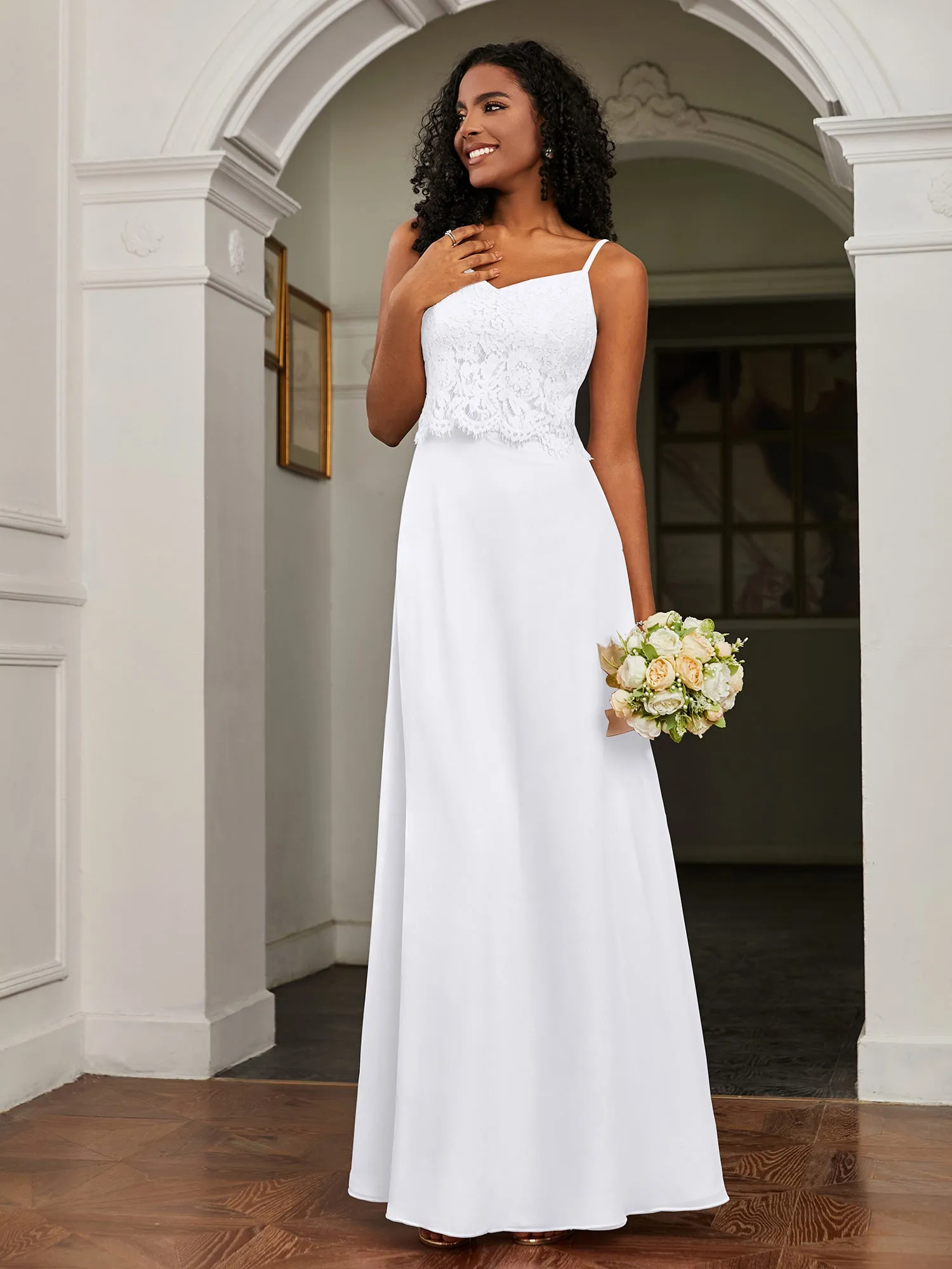 Lace Appliqued  Backless Chiffon A-Line Dress White Plus Size