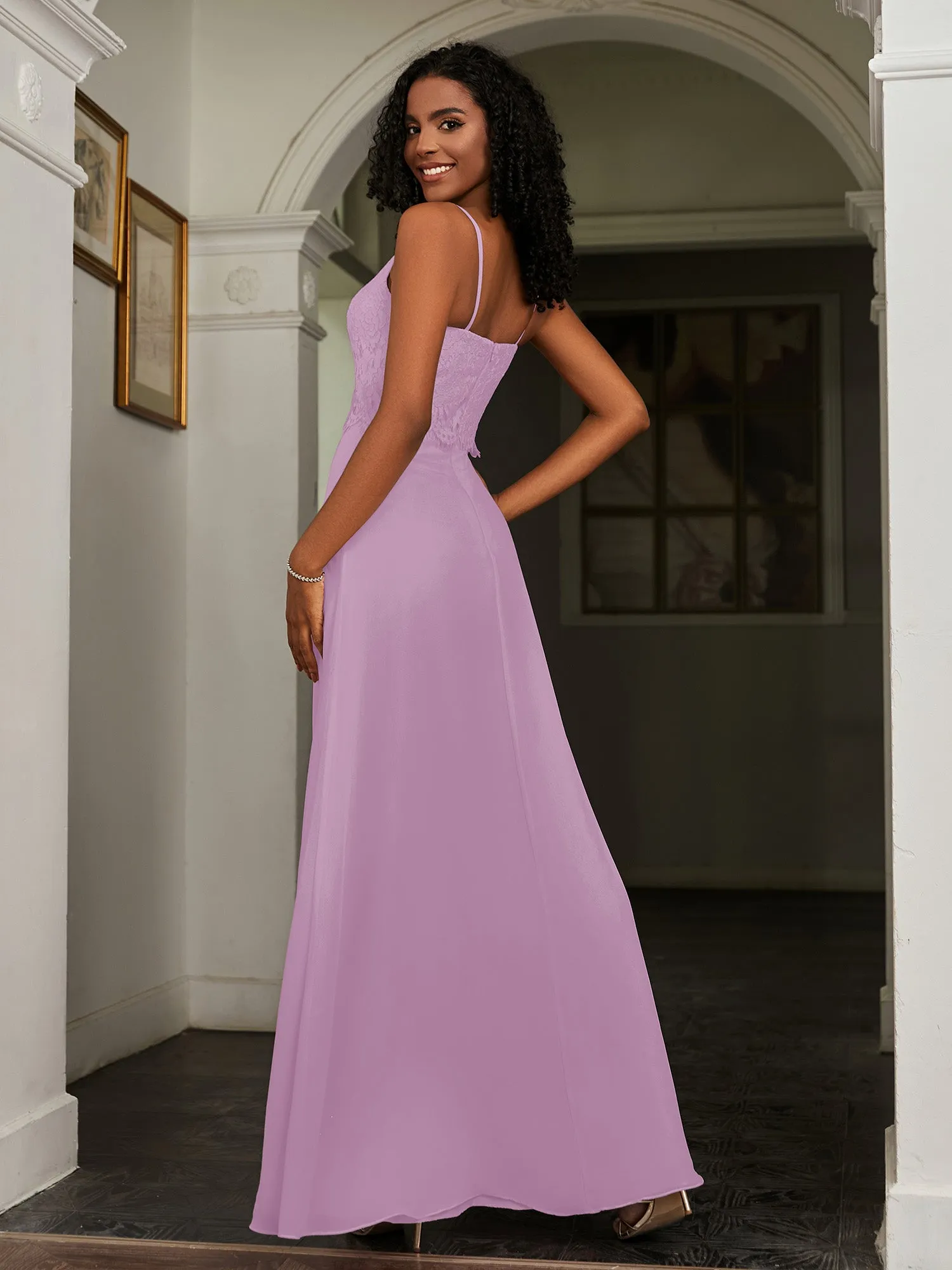 Lace Appliqued  Backless Chiffon A-Line Dress Wisteria Plus Size