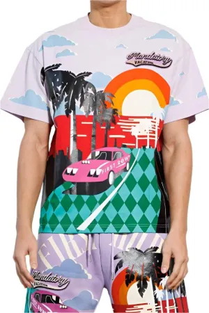 Mandatory Vacation Graphic Tee Lavender T-Shirt Mens