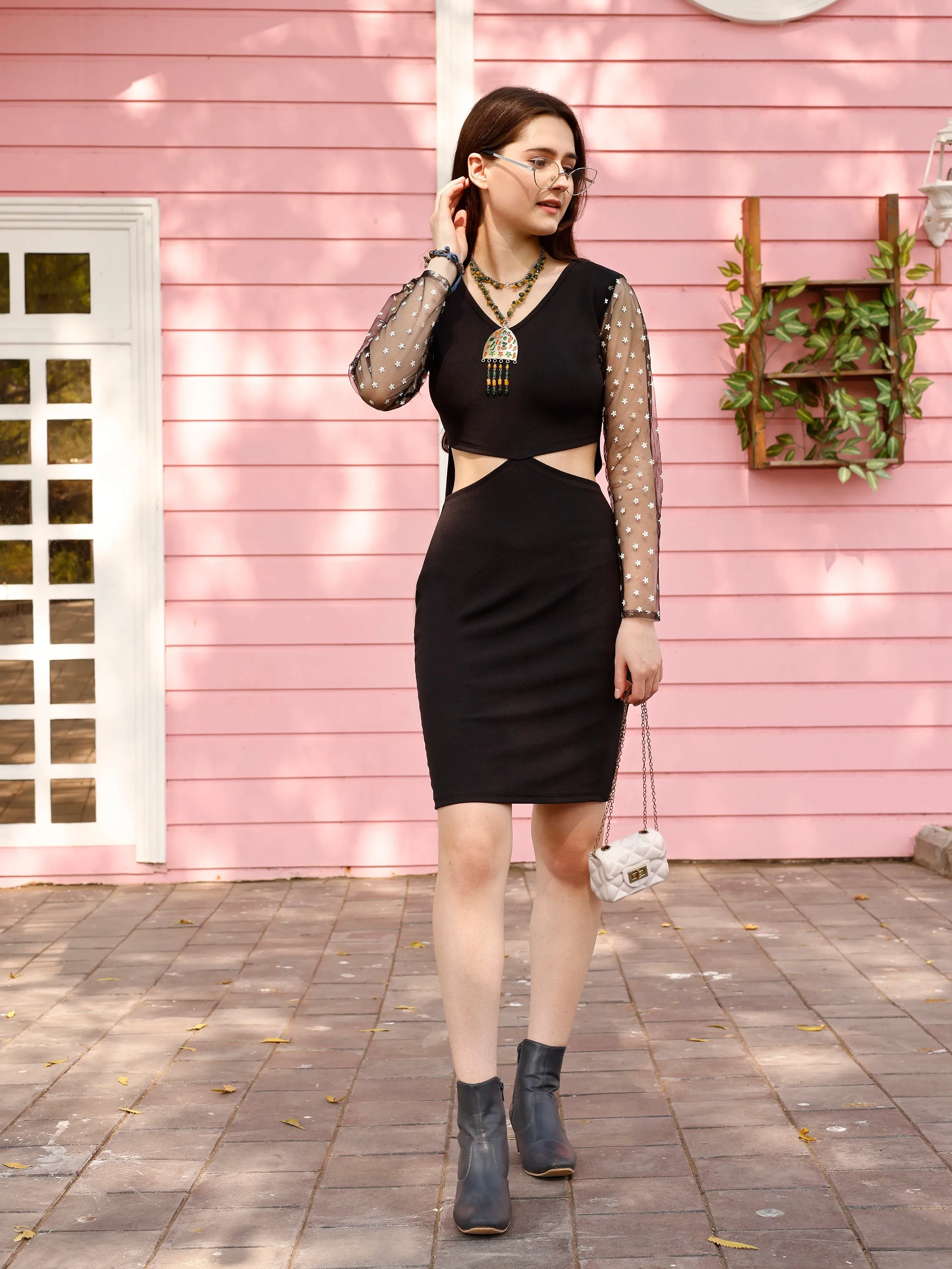Noir Elegance Cut-Out Party Mini Dress