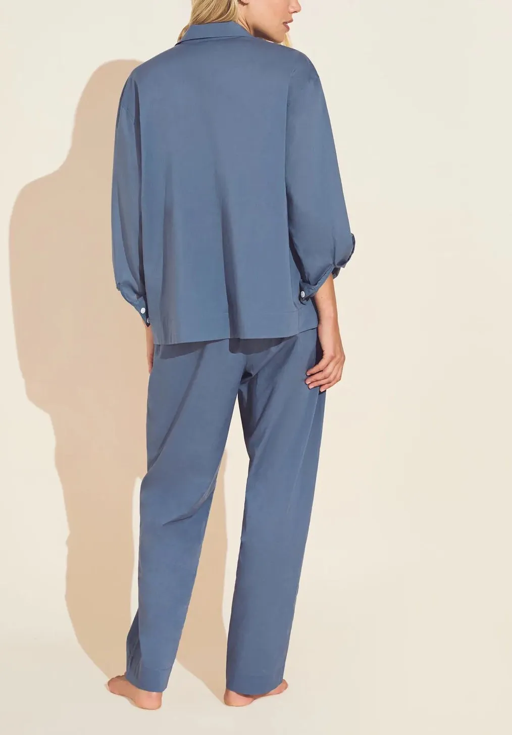 Organic Sandwashed Cotton Long PJ Set in Coastal Blue