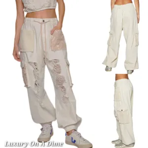 POL Lace Crochet Cargo Patchwork High-Rise Drawstring Wide Leg Ankle Jogger Pants