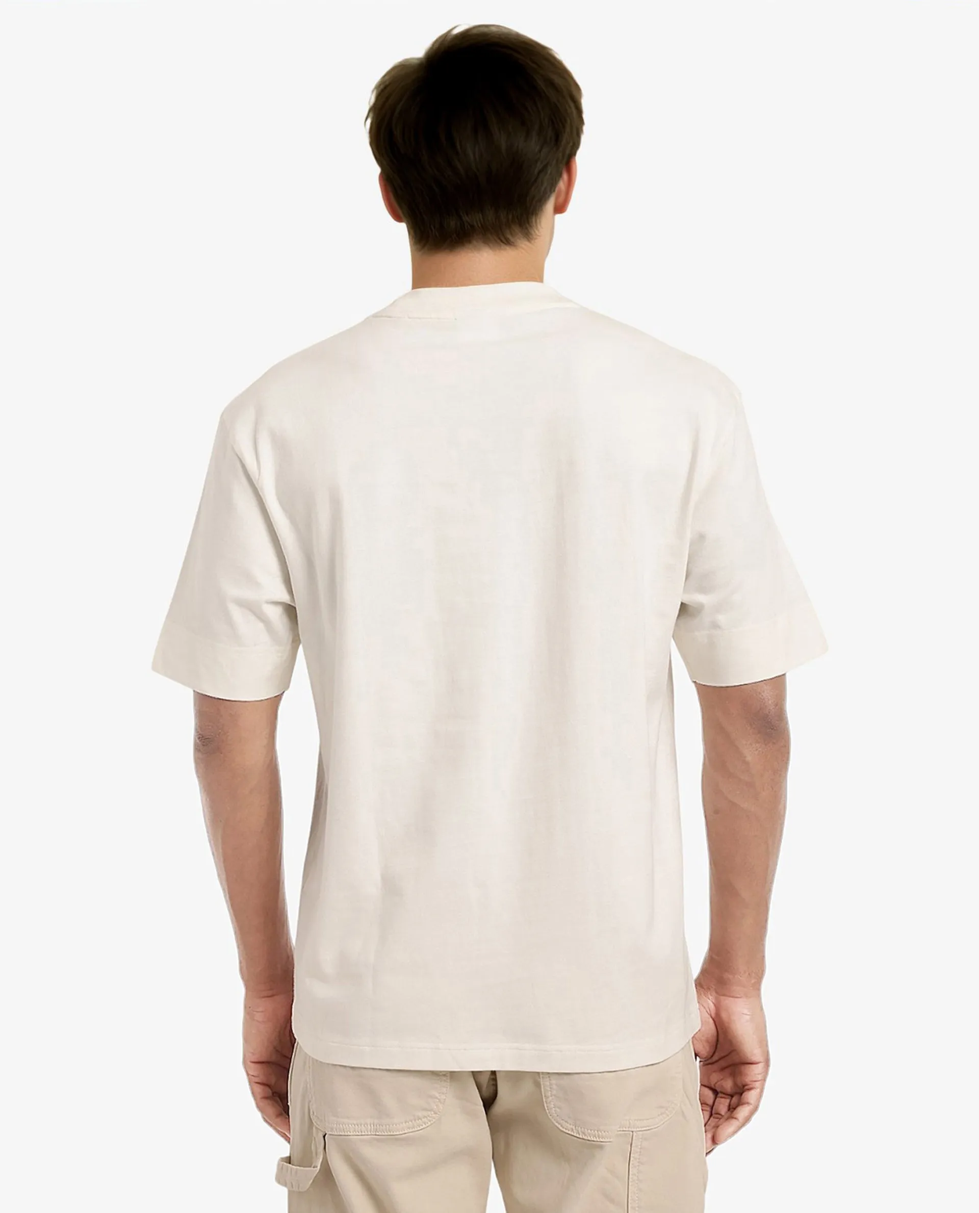 Rare Rabbit Men Lea Off White Cotton Fabric Short Sleeve Crew Neck Oversized Fit Graphic Flock Print T-Shirt