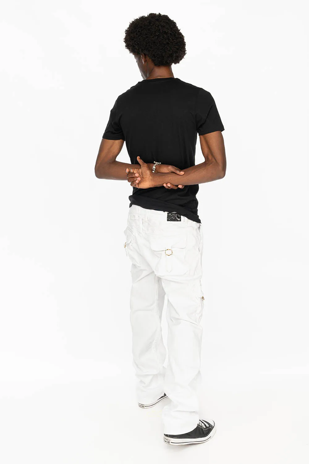 ROBINS NEW MILITARY STYLE CARGO PANTS IN WHITE WASH