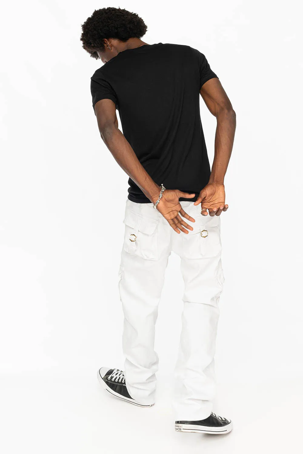 ROBINS NEW MILITARY STYLE CARGO PANTS IN WHITE WASH